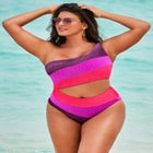 One Shoulder Color Block Cutout One Piece Swimsuit image number null