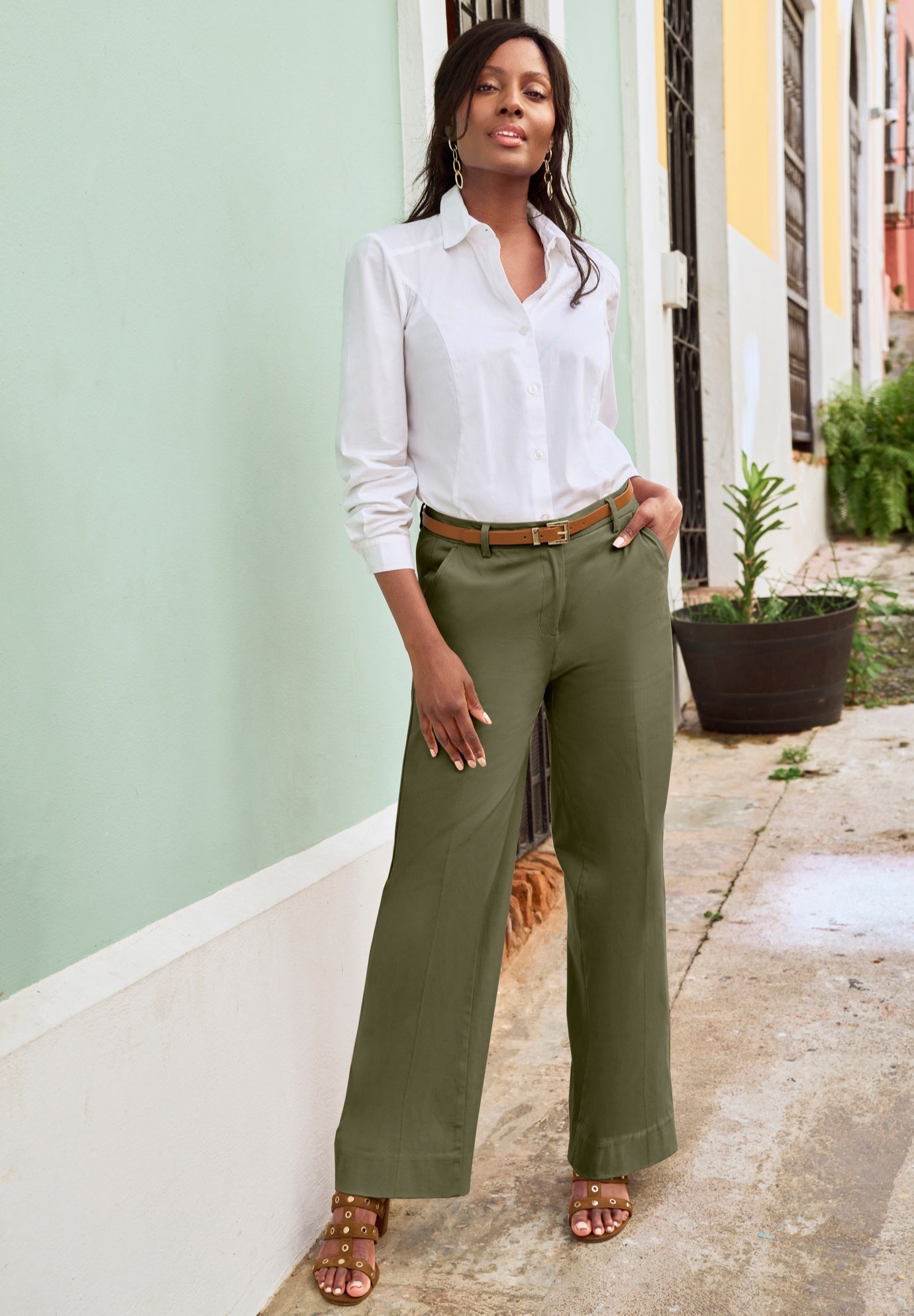 Stretch Cotton Chino Wide-Leg Trouser image number 0
