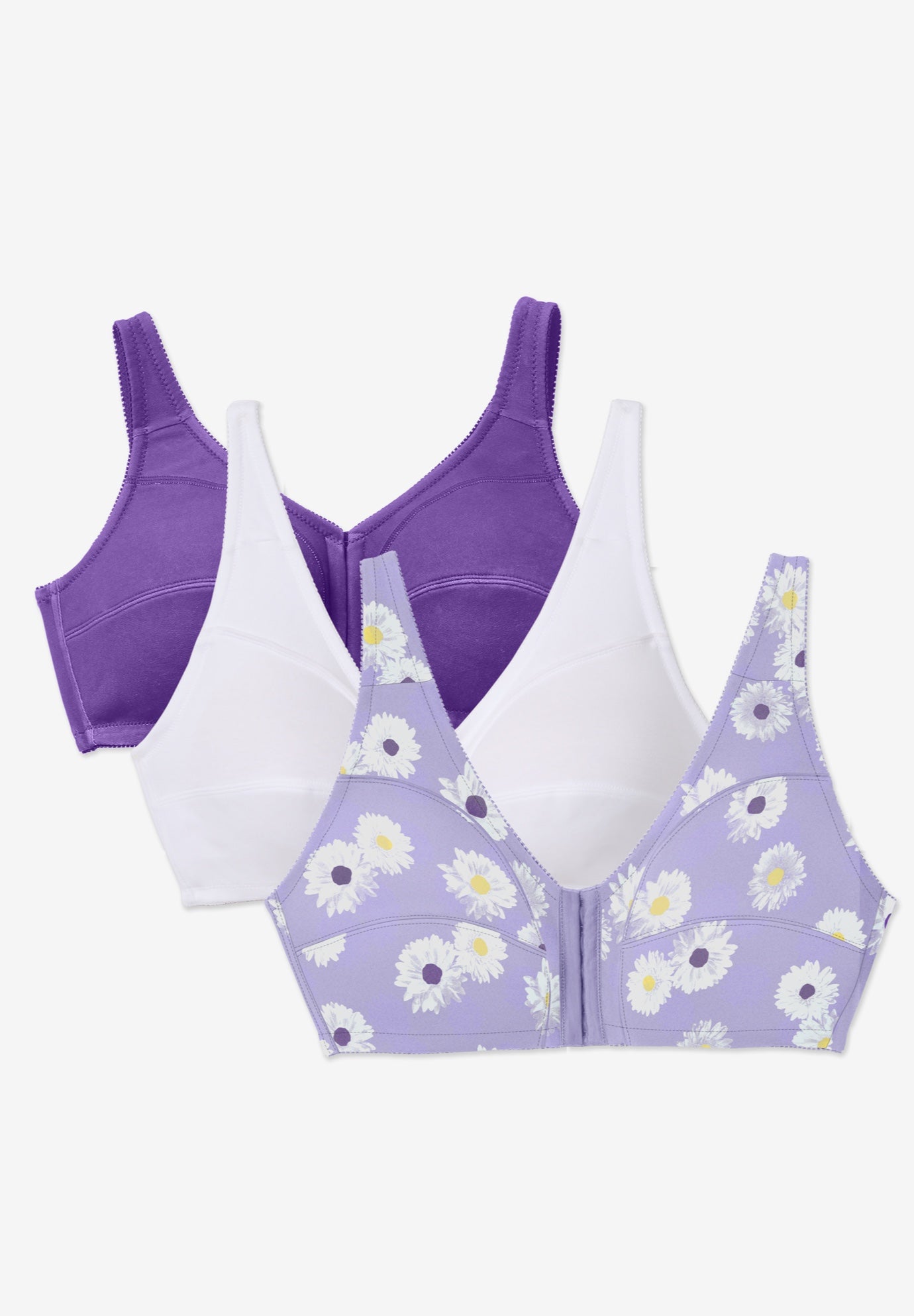 3-Pack Front-Close Cotton Wireless Bra image number 0