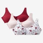 Comfort Choice&reg; 3-Pack Front-Close Cotton Wireless Bra image number null