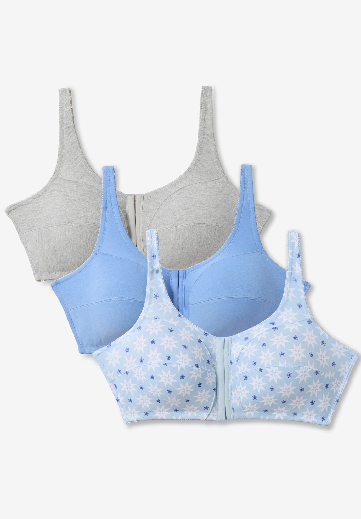 3-Pack Front-Close Cotton Wireless Bra image number 0