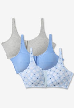 3-Pack Front-Close Cotton Wireless Bra