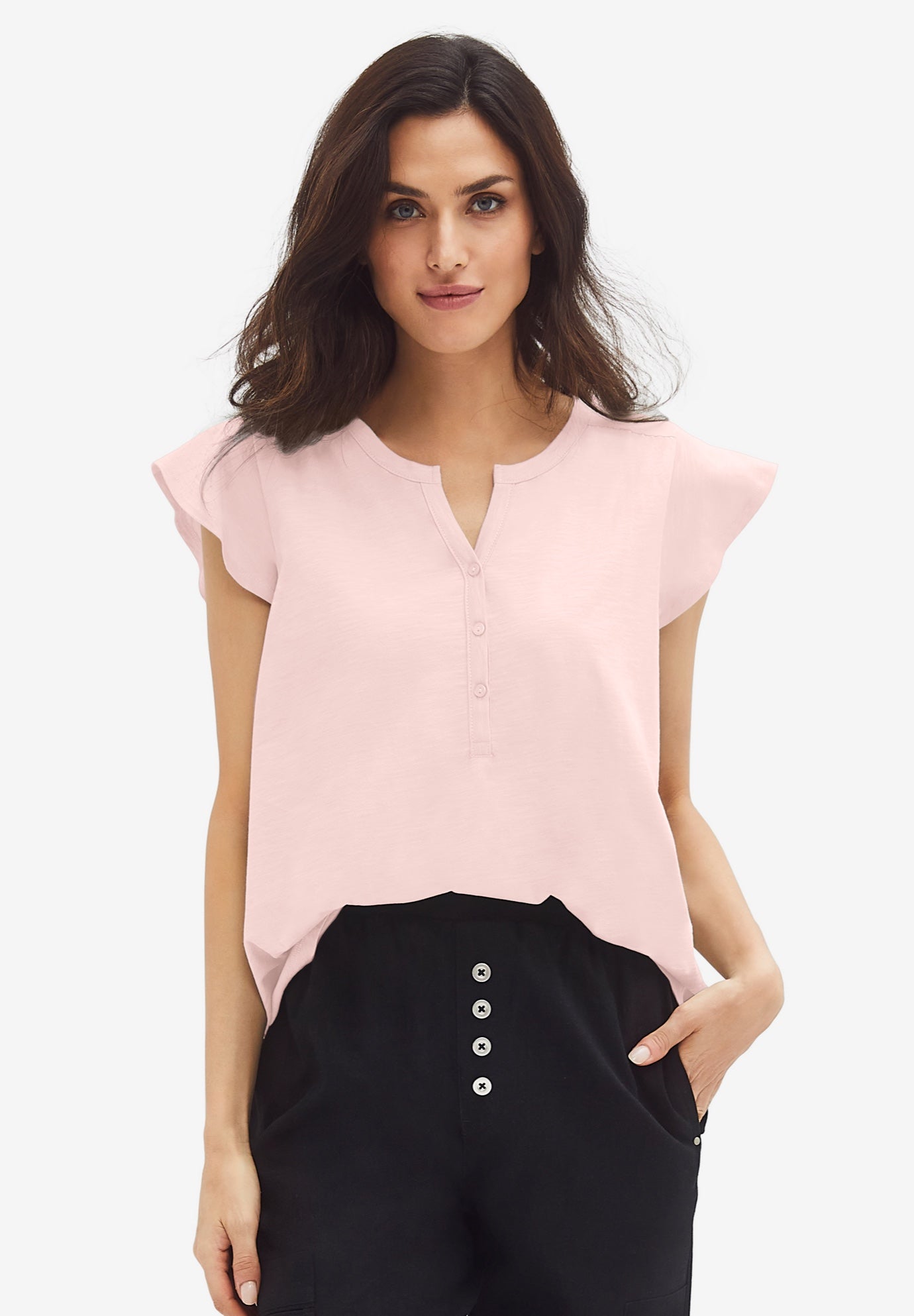 Cap Sleeve Henley Tee image number 0