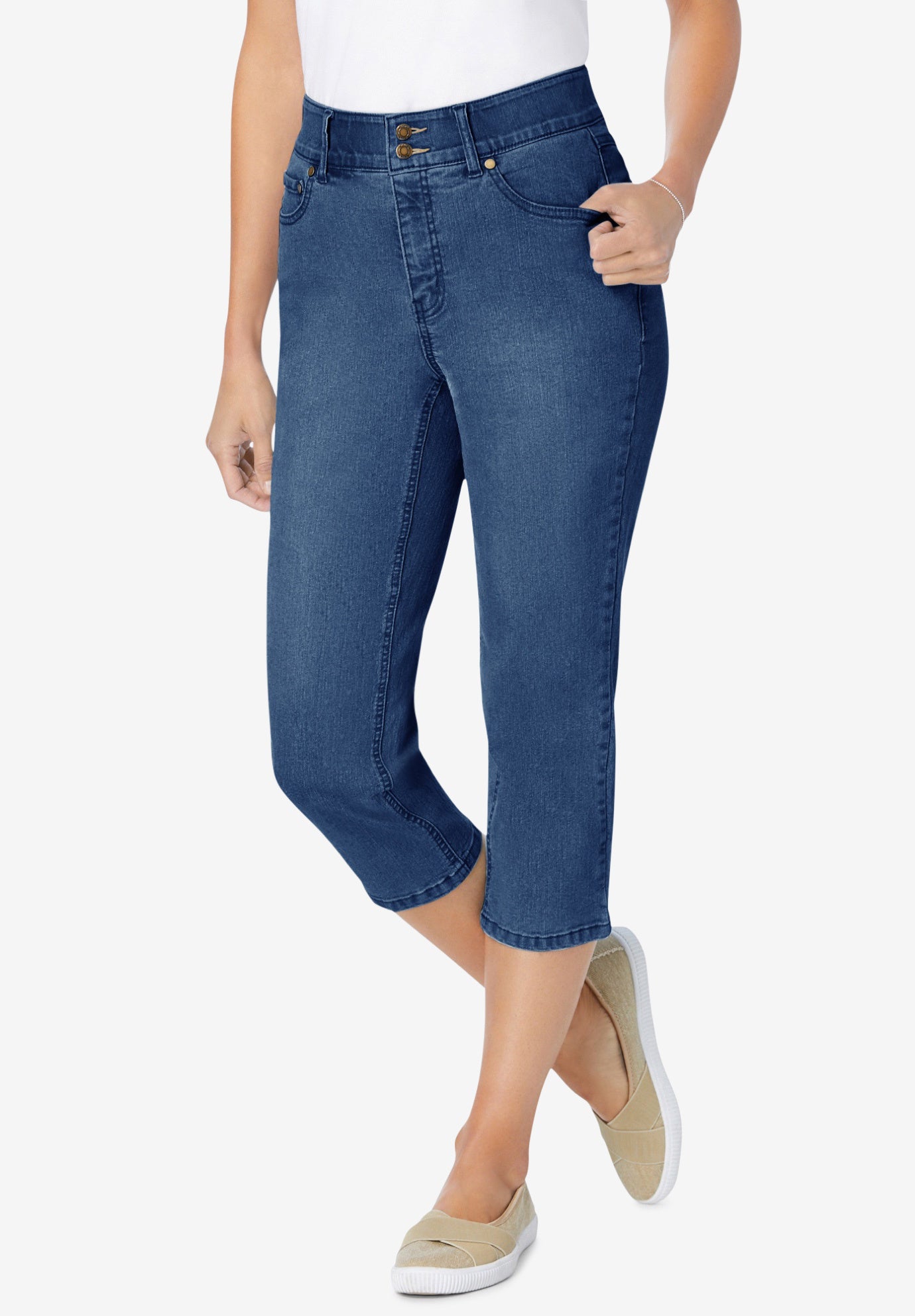 Stretch Built-in Slimming Panel Capri Jeans image number 0