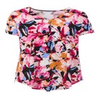 Stretch Jersey Knit V-Neck Inverted Pleat Short Sleeve Tunic image number null