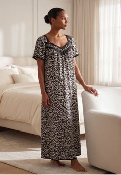 Long Silky Lace-Trim Gown