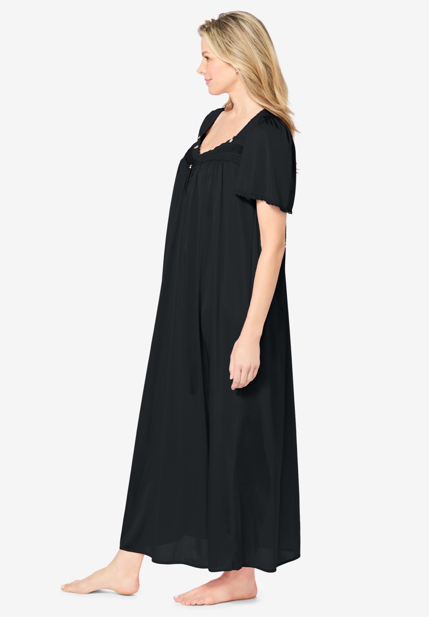 Long Silky Lace-Trim Gown image number 2