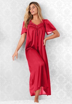 Long Silky Lace-Trim Gown
