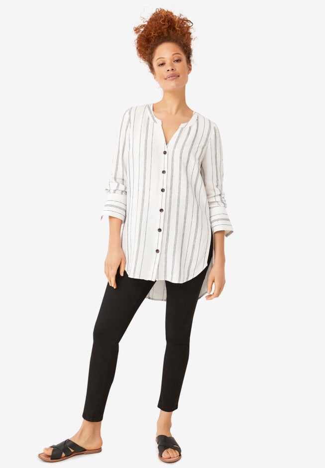 Striped Linen-Blend Tunic image number null