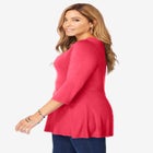 Stretch Knit Henley Notch Babydoll Tunic image number null