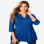 Stretch Knit Henley Notch Babydoll Tunic image number null