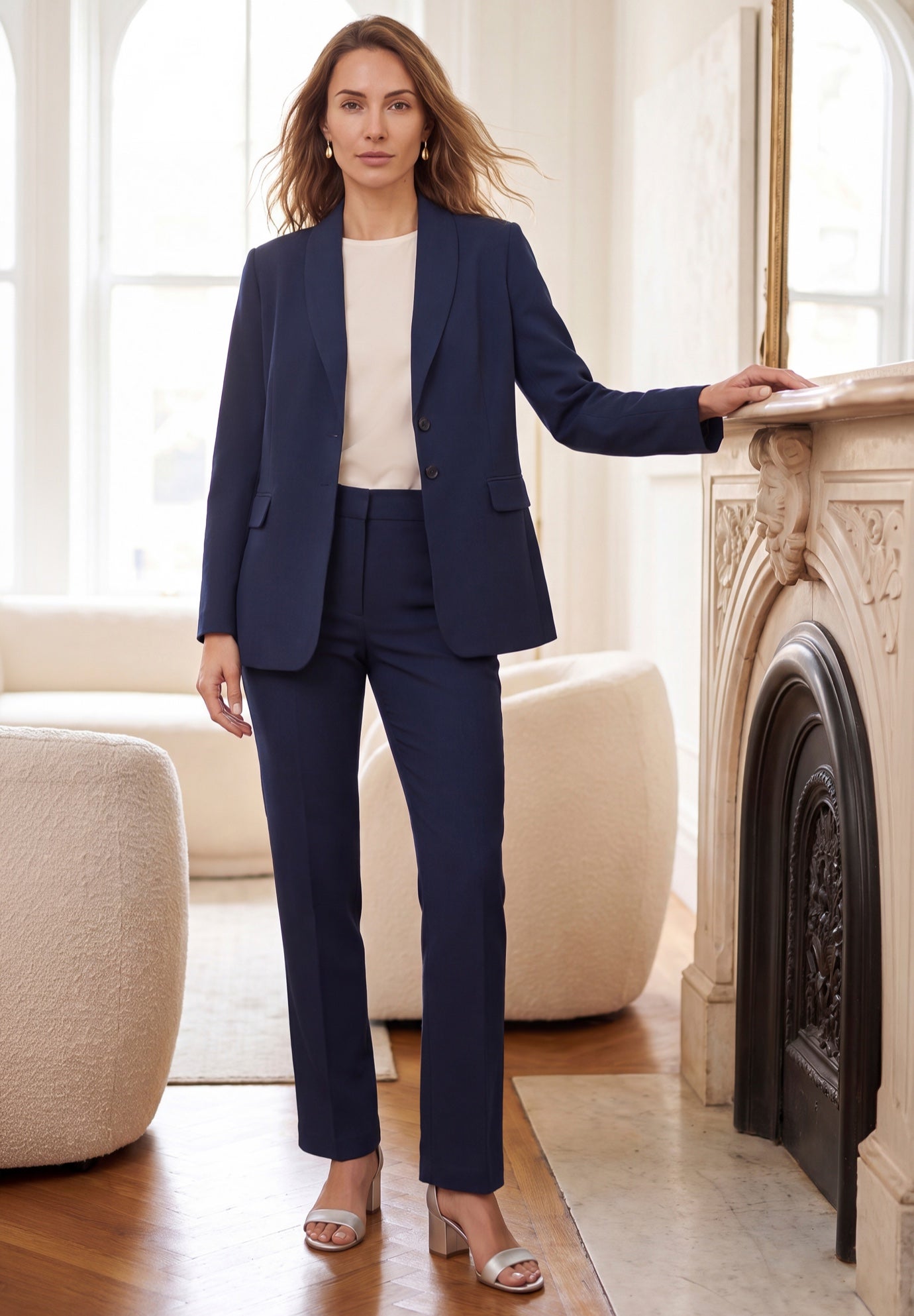 Stretch Crepe Single-Breasted Pantsuit image number 0