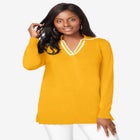 Fine Gauge Contrast Tipped Collar Sweater image number null