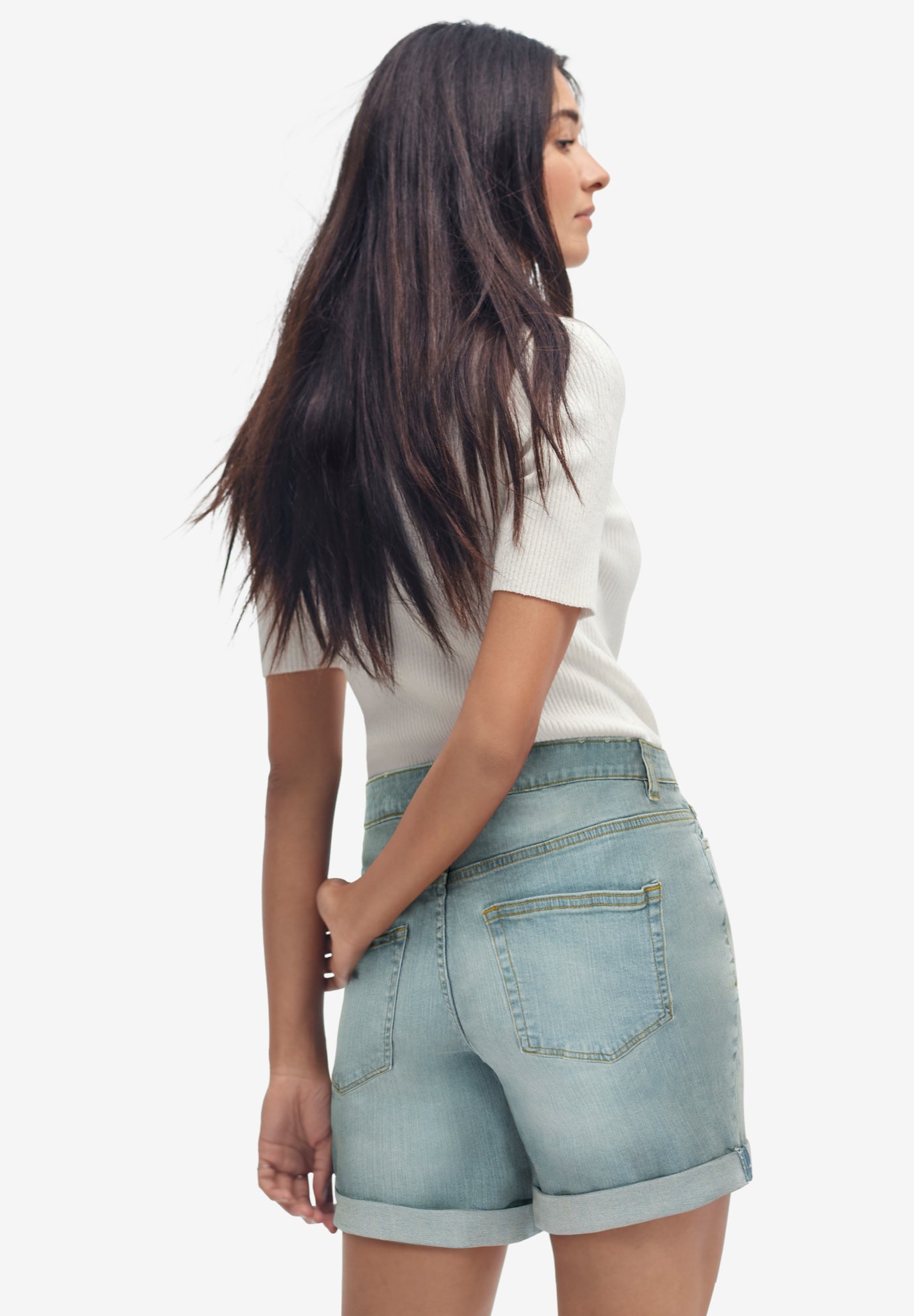 Mid-Rise Stretch Denim Boyfriend Shorts image number 1