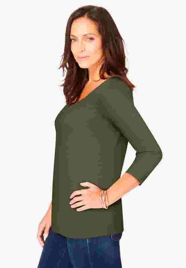 Stretch Cotton Scoop Neck Tee image number 1