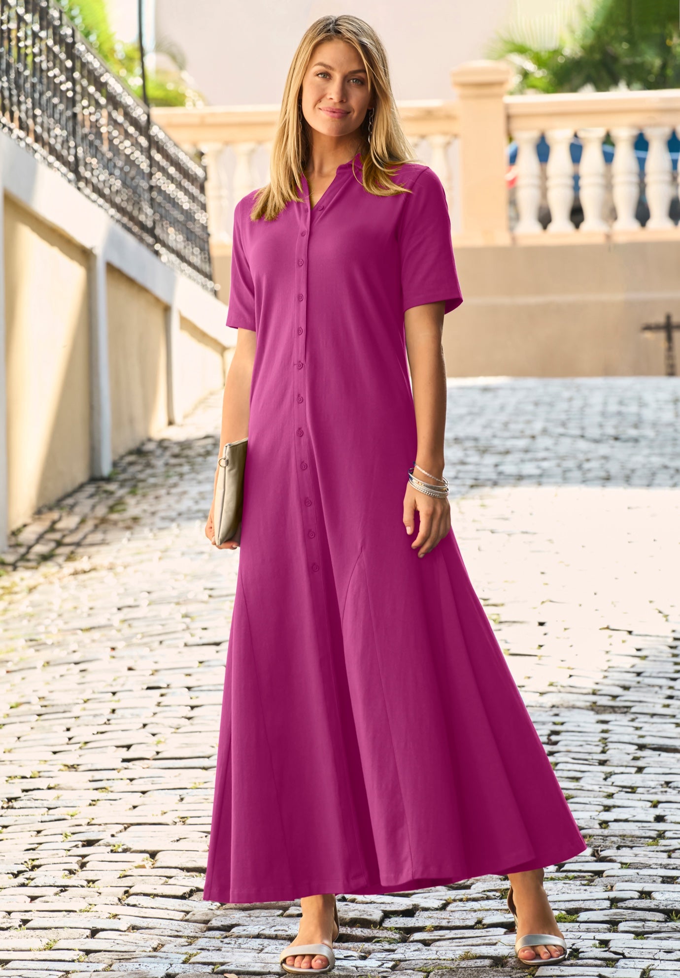 Stretch Cotton Button Front Maxi Dress image number 0