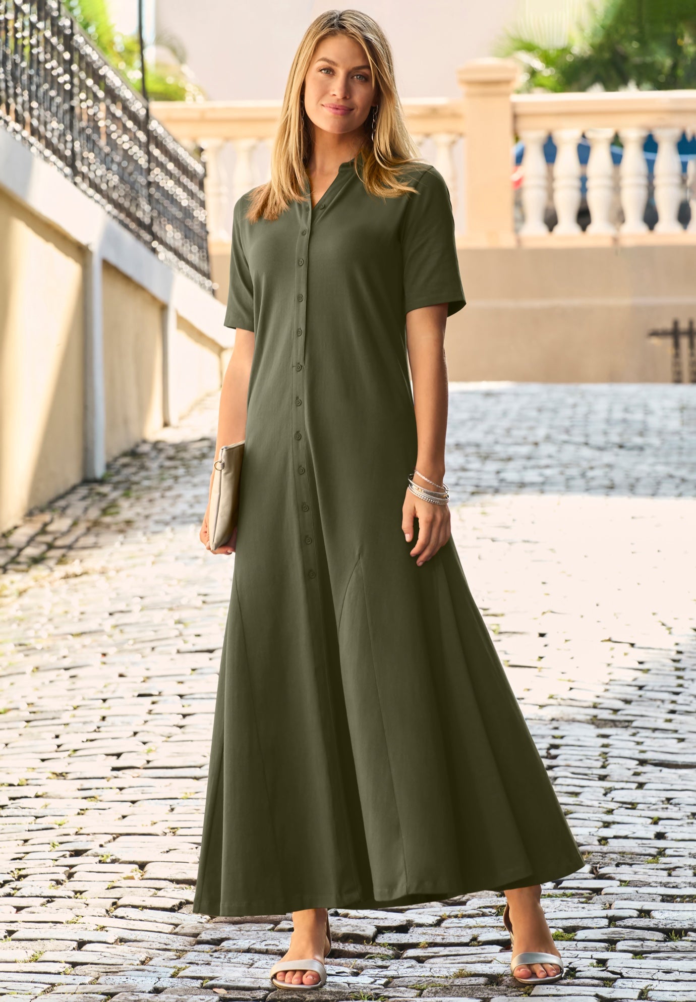 Stretch Cotton Button Front Maxi Dress image number 0