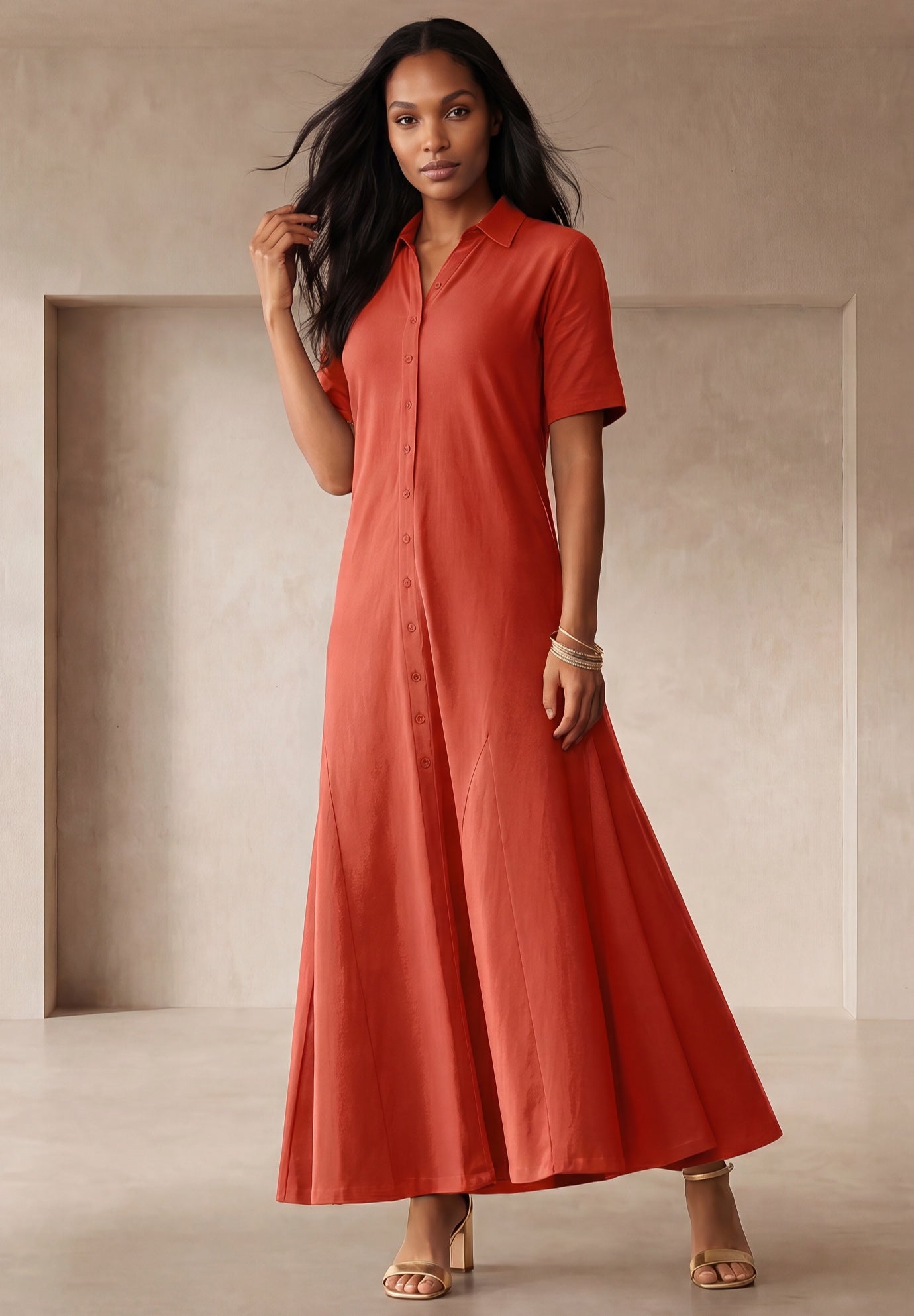 Stretch Cotton Button Front Maxi Dress image number 0