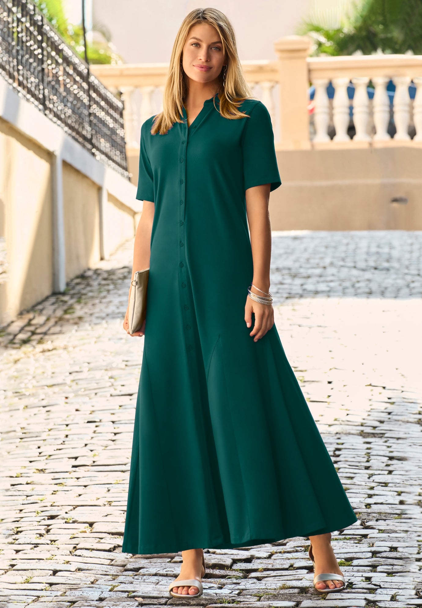 Stretch Cotton Button Front Maxi Dress image number 0