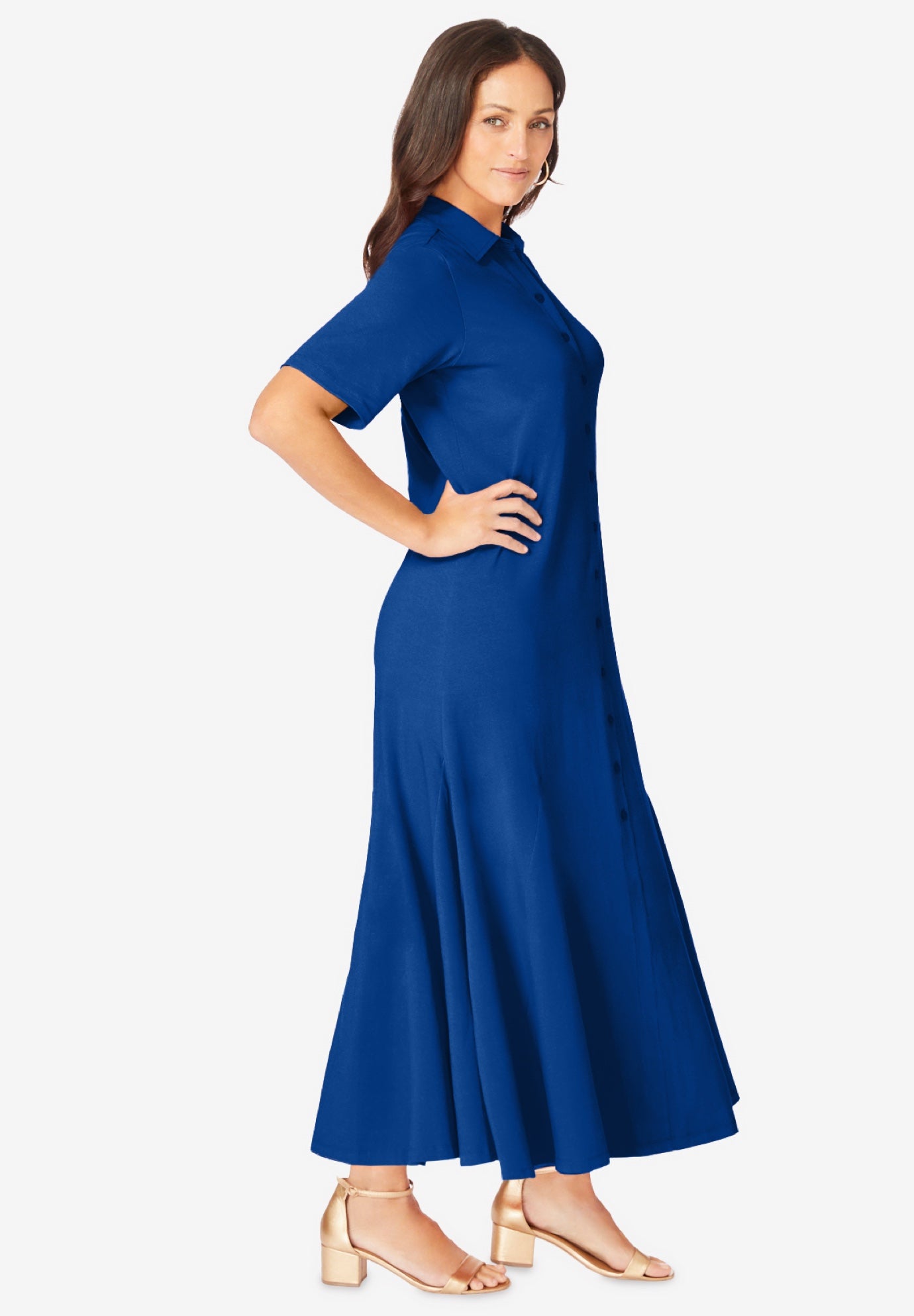 Stretch Cotton Button Front Maxi Dress image number 2