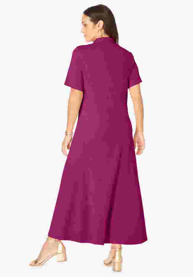 Stretch Cotton Button Front Maxi Dress image number 1