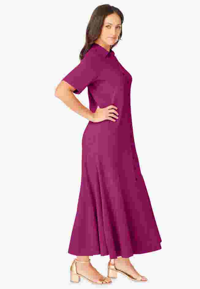 Stretch Cotton Button Front Maxi Dress image number 2