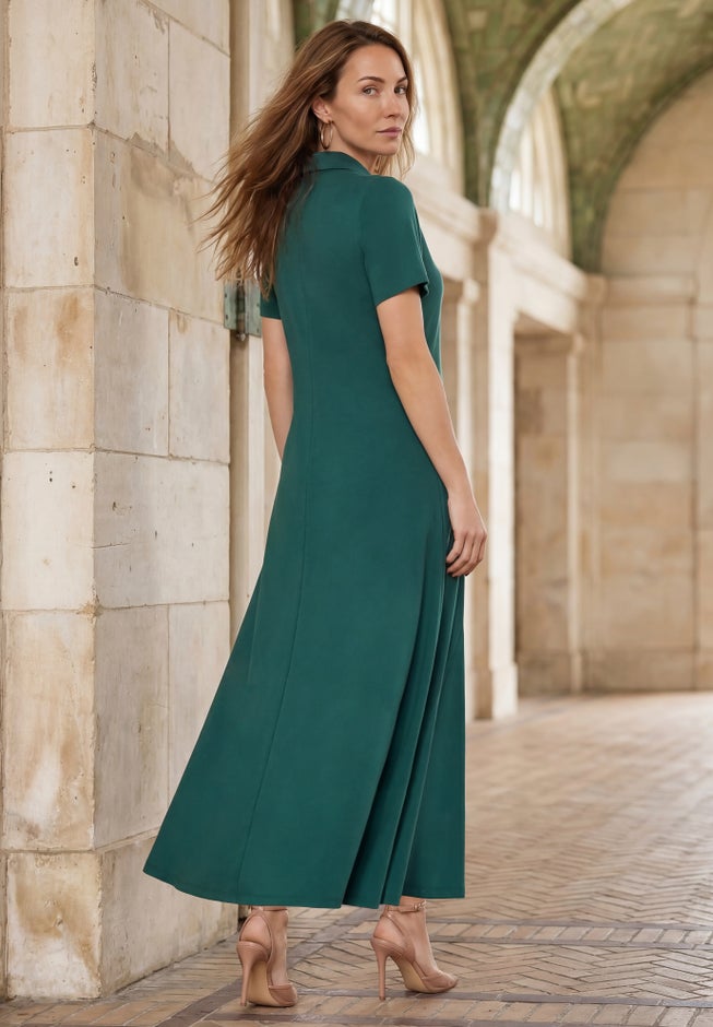 Stretch Cotton Button Front Maxi Dress image number 1