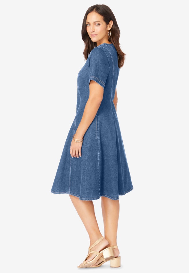 Button Front Denim Dress image number null