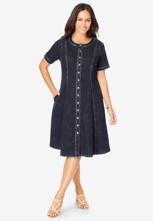 Button Front Denim Dress image number null