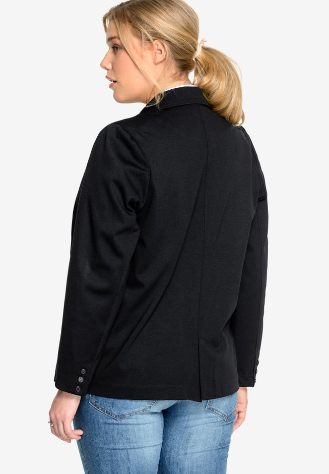 Ponte Knit Button-Front Blazer image number null