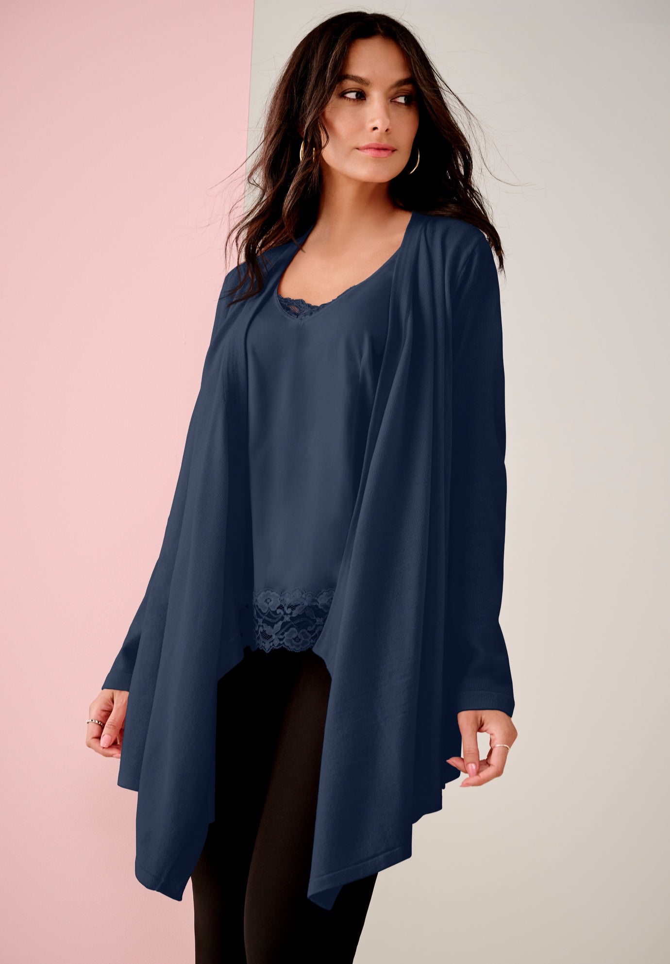 Plus Size Lightweight Handkerchief Hem Cardigan Sweater image number 0