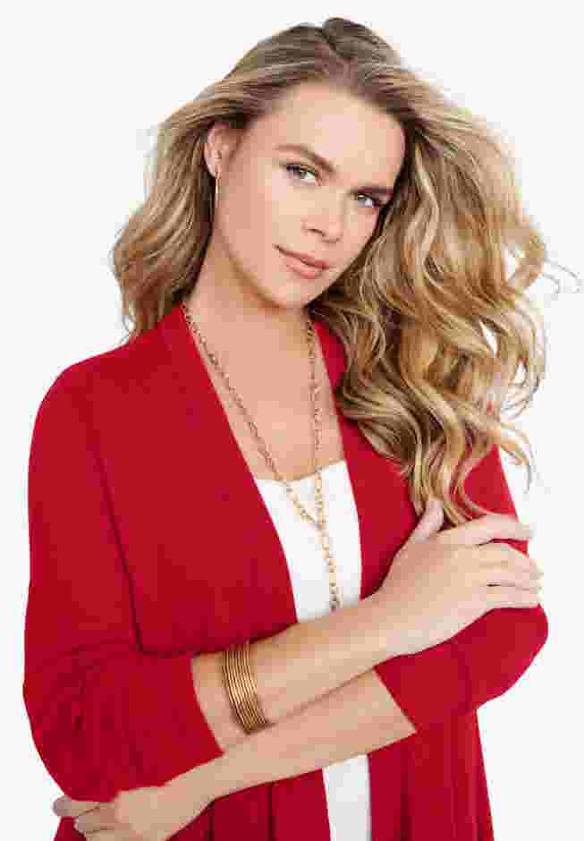 Plus Size Lightweight Handkerchief Hem Cardigan Sweater image number 3