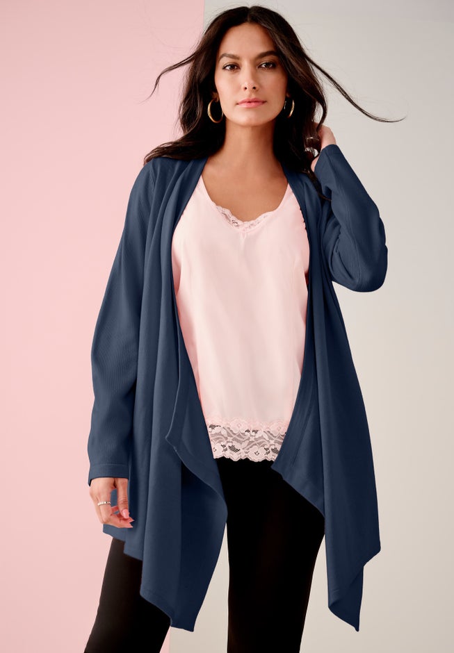 Plus Size Lightweight Handkerchief Hem Cardigan Sweater image number 1