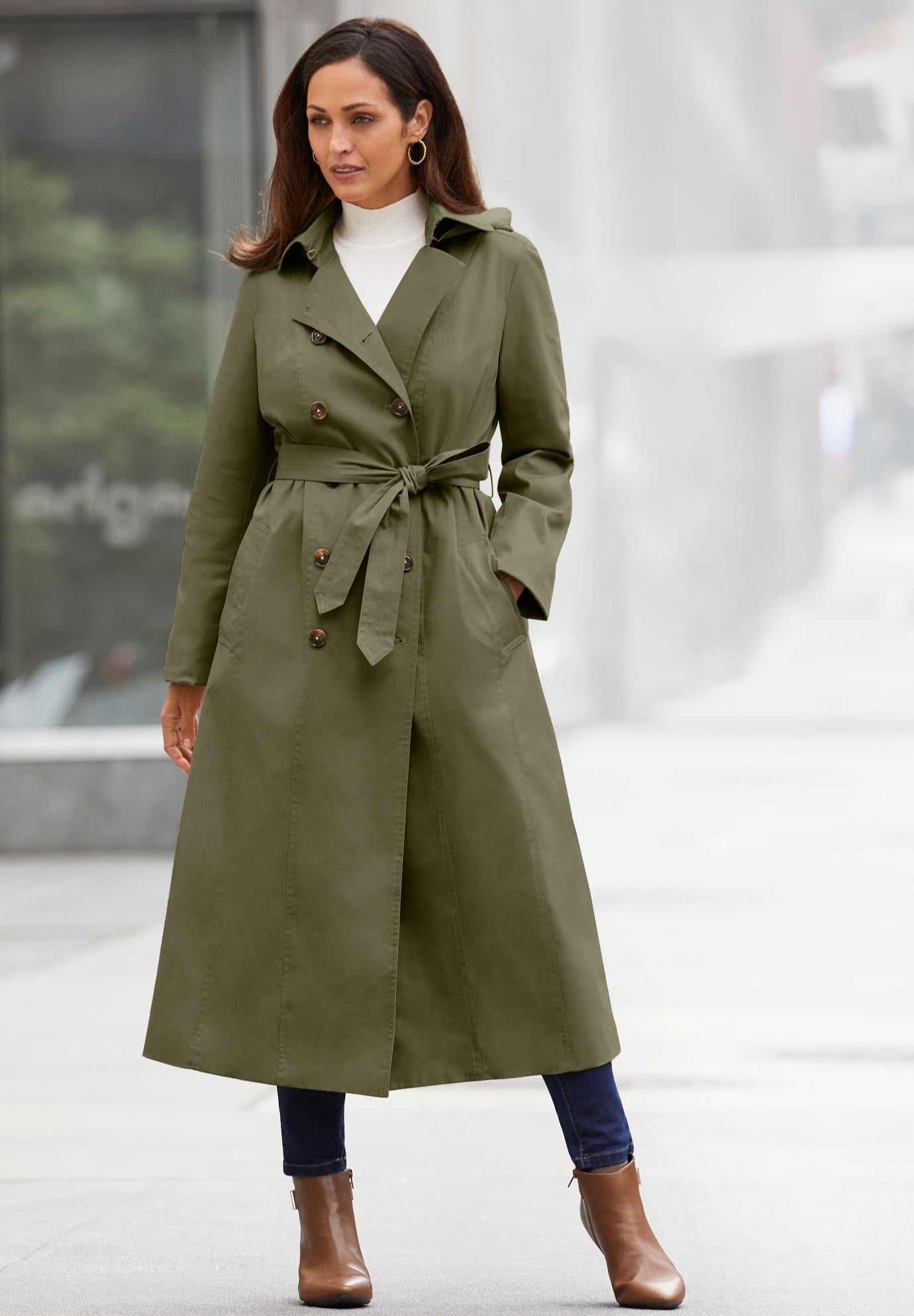 Double Breasted Long Trench Raincoat image number 0