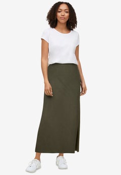 Stretch Jersey A-Line Elastic Waistband Maxi Skirt