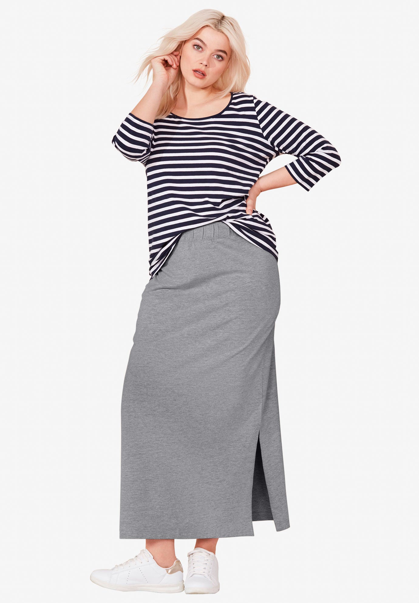 Stretch Jersey A-Line Elastic Waistband Maxi Skirt image number 0