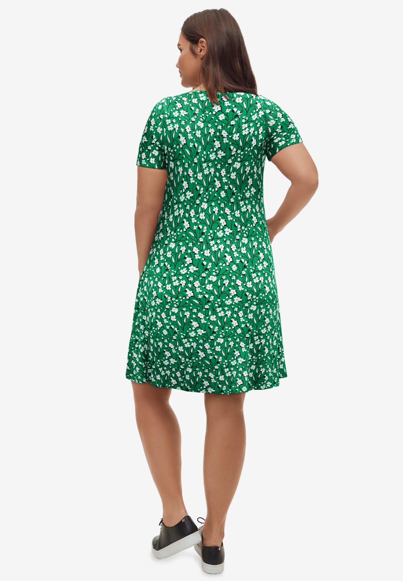 Stretch Knit Scoop Neck Short Sleeve A Line Dress image number 1