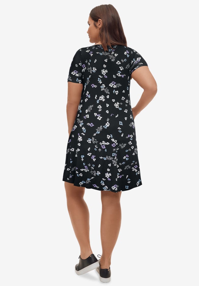 Short Sleeve A-Line Knit Dress image number 1