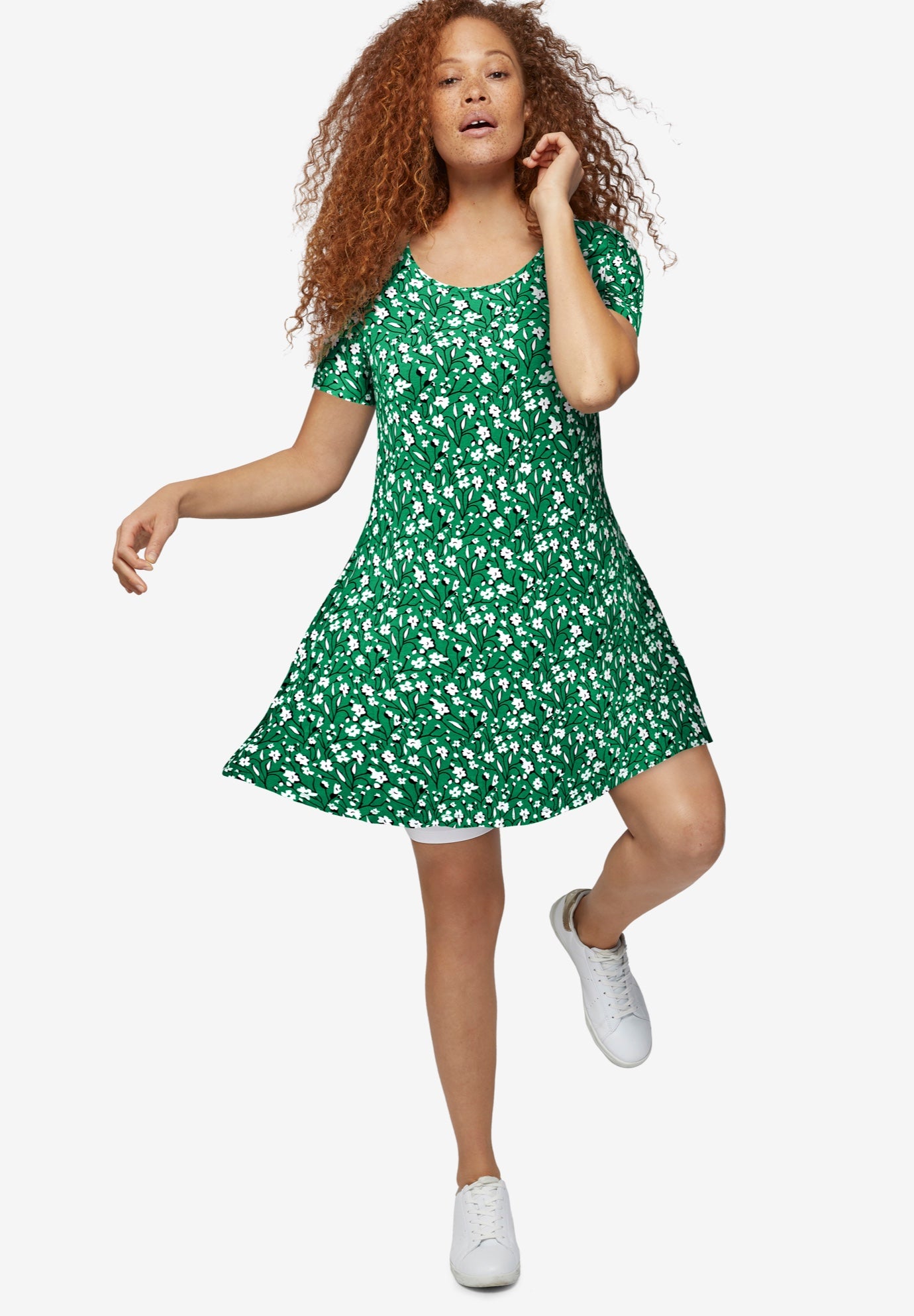 Stretch Knit Scoop Neck Short Sleeve A Line Dress image number 0