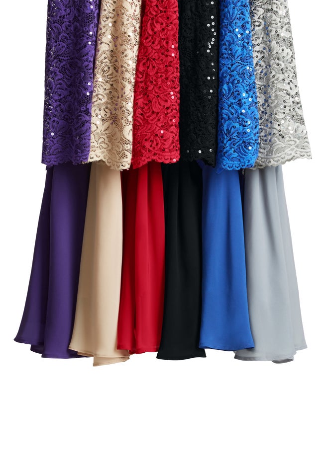 Plus Size Sparkle Lace Popover A-Line Gown with 3/4 Sleeves image number 6