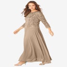 Plus Size Sparkle Lace Popover A-Line Gown with 3/4 Sleeves image number null