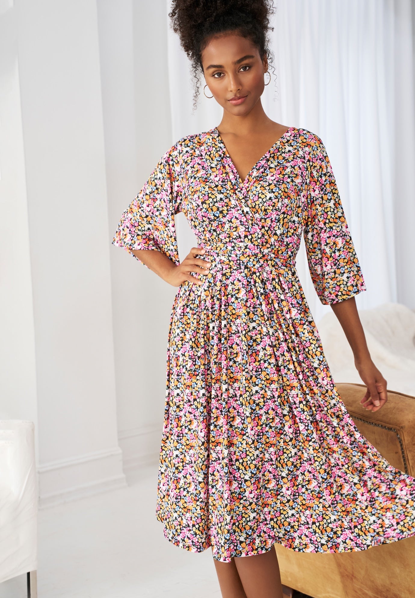 Surplice Tie Back Midi Dress image number 2