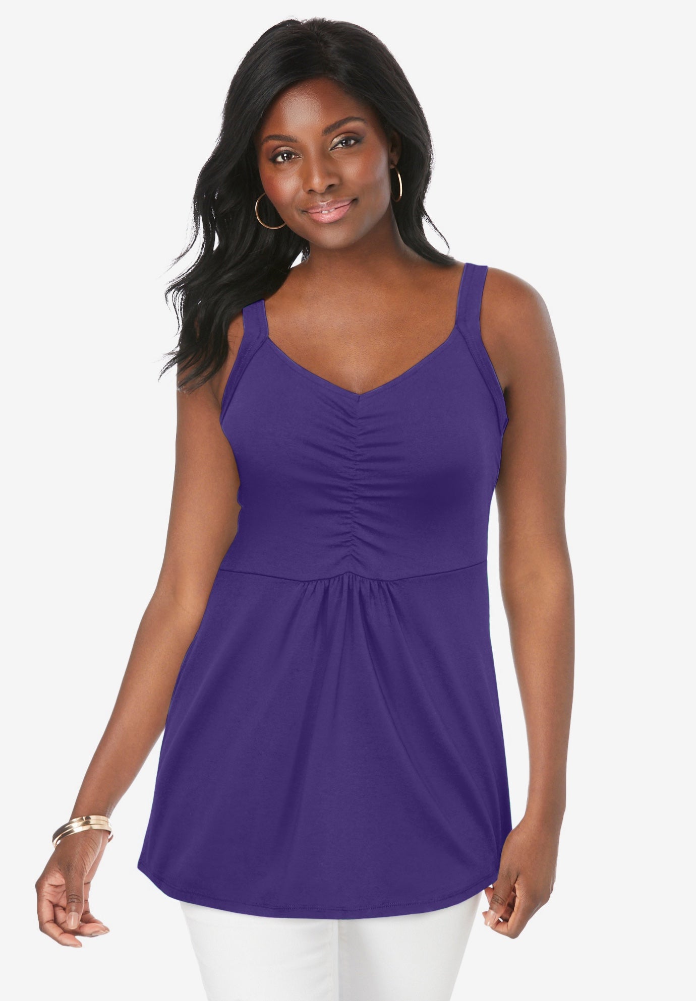 Stretch Cotton Shirred Tank image number 0