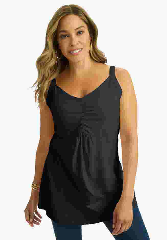 Stretch Cotton Shirred Tank image number 0