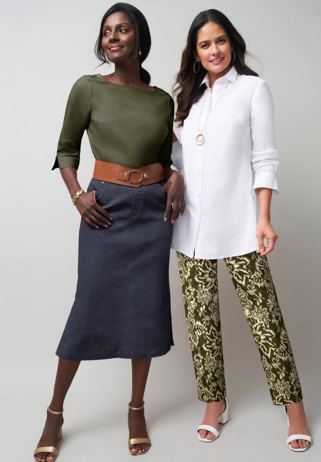 Comfort Waist Stretch Denim Midi Skirt image number 1