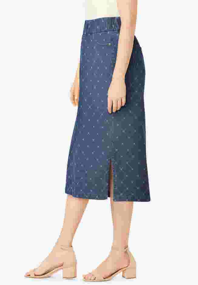Comfort Waist Stretch Denim Midi Skirt image number 2