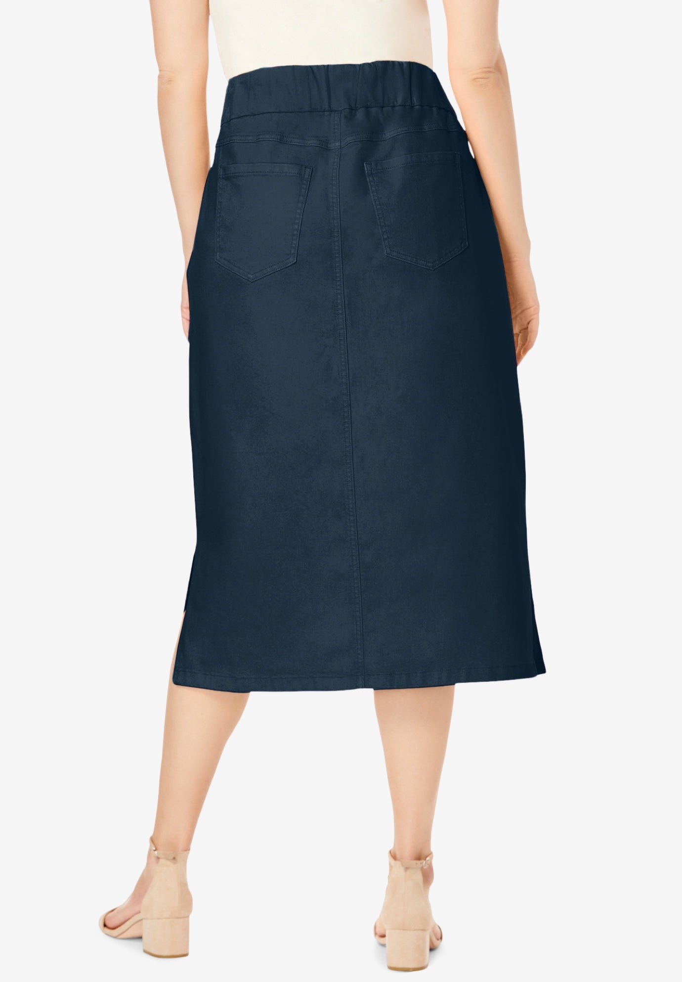 Comfort Waist Stretch Denim Midi Skirt image number 1
