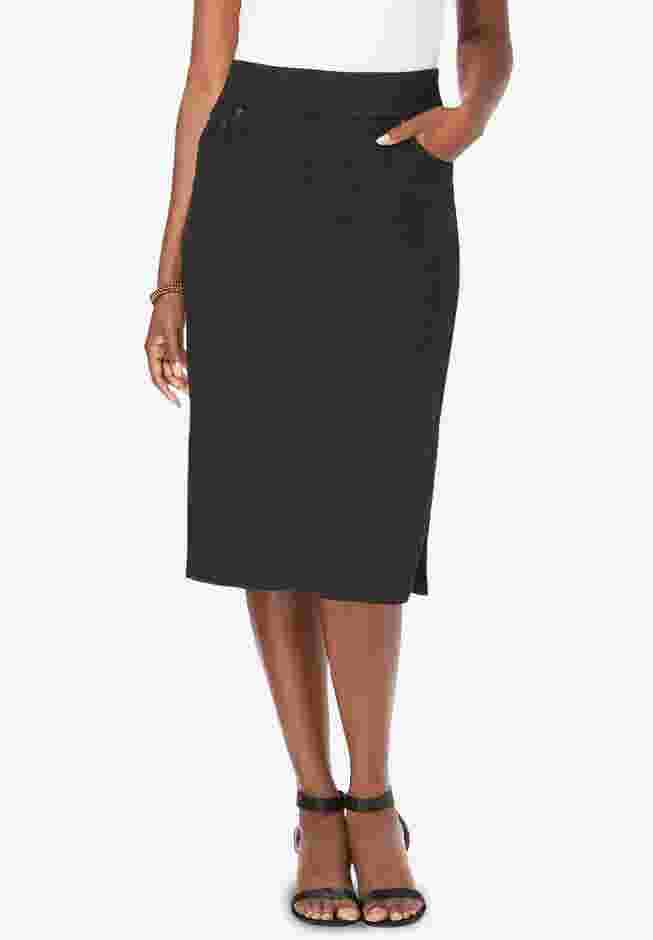 Comfort Waist Stretch Denim Midi Skirt image number 0