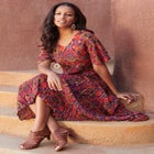 Plus Size Hand Crinkled Flutter-Sleeve Maxi Dress image number null