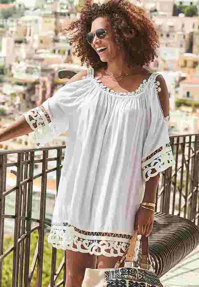 Vera Crochet Cold Shoulder Cover Up Dress image number 0
